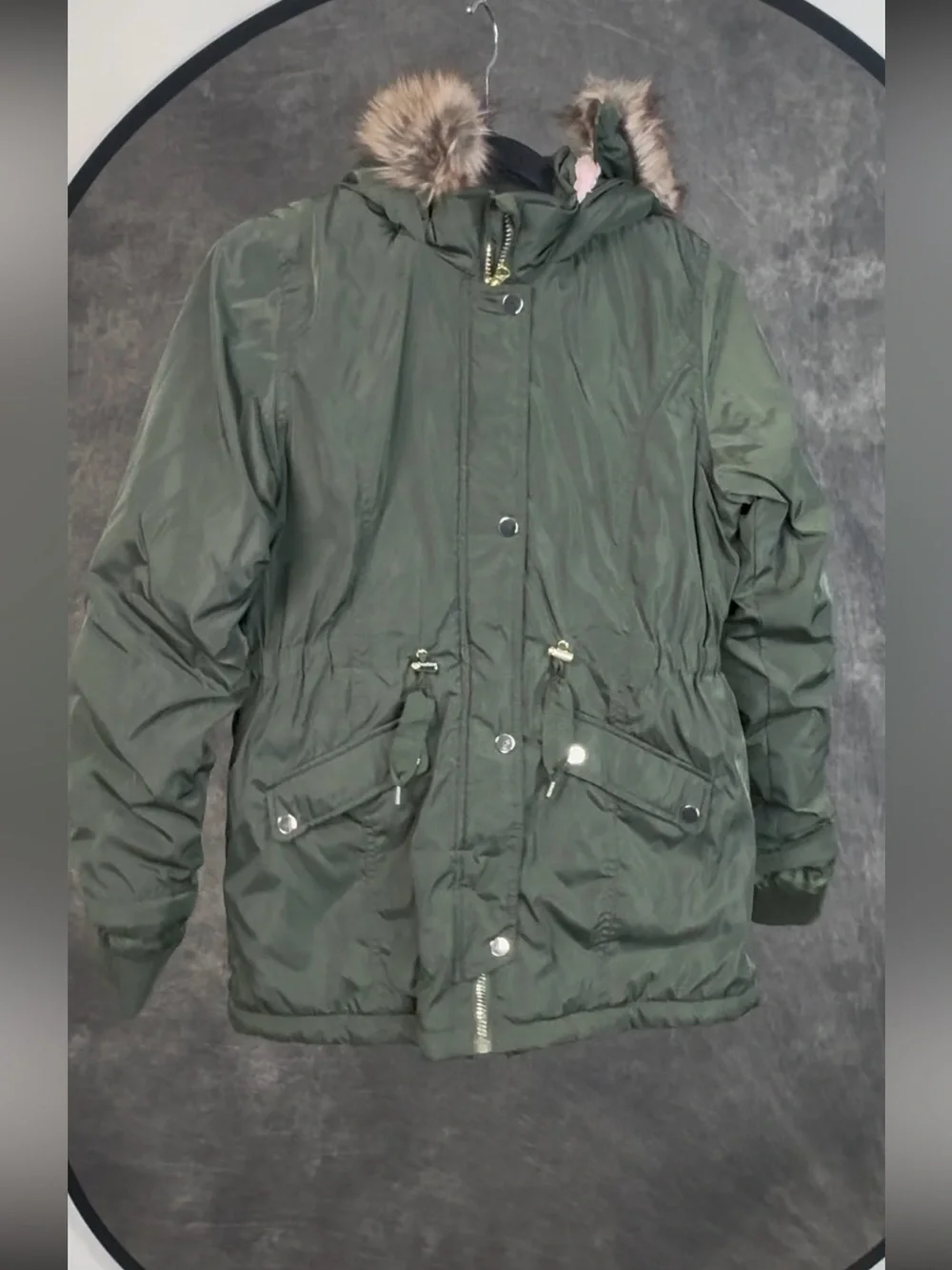 Member’s Mark Girls Parka Jacket 14/16 (L) | Olive Green Faux Fur Hood Coat